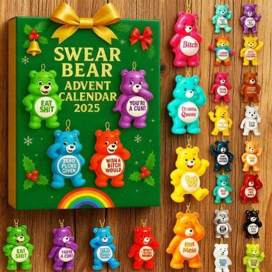 2D Acrylic Advent Calendar Swear Bear for 2025 - Adult Humor Gag Gift