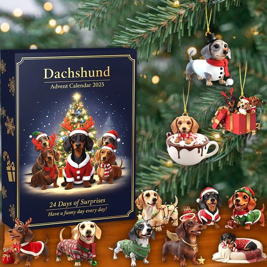 Discover Acrylic Advent Calendar Blind Box Dachshund Christmas Ornament Set, Wiener Dog Gift, Sausage Dog Decor, Pet Christmas Decor