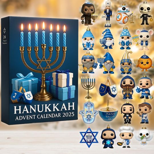 Discover Hanukkah Advent Calendar 2025, Menorah Ornaments Set, 24 Days of Surprise Countdown, Jewish Gift, Hanukkah Gnome Decor