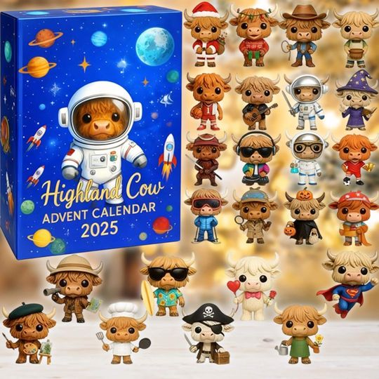 Discover Highland Cow Advent Calendar 2025, Funny Cow Ornaments Set, 24 Days Countdown, Scottish Cow Gift, Cute Farm Animal Decor