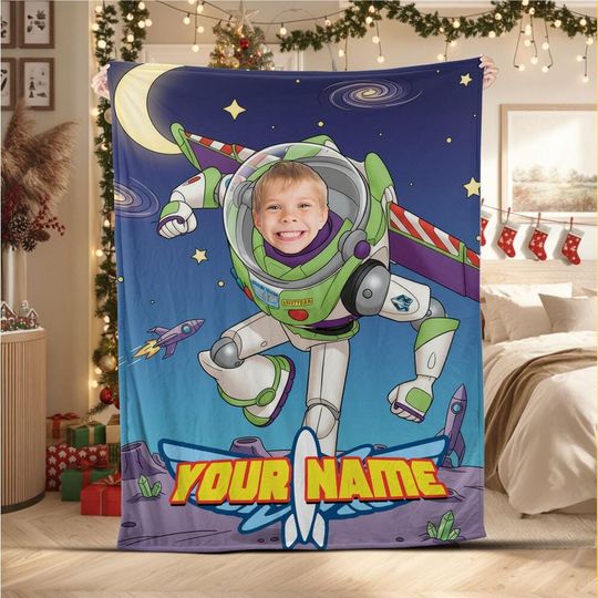 Discover Custom Face Christmas blanket and throw - Buzz Lightyear, Custom name gifts, Personalized mom gift, Birthday Gift for Kids