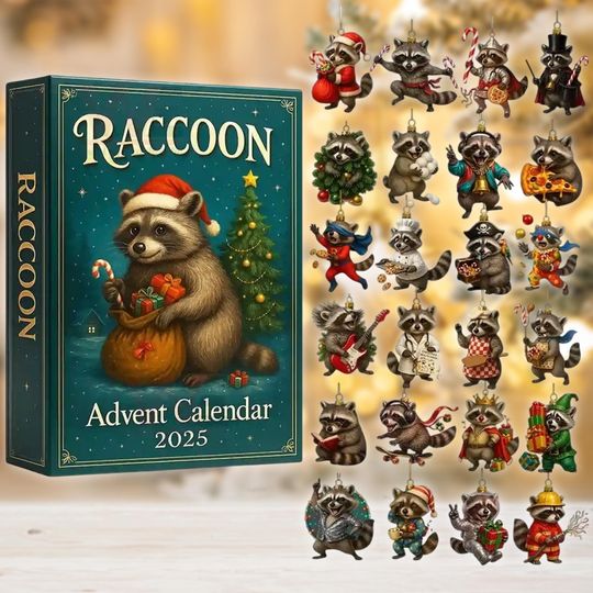 Discover Raccoon Advent Calendar 2025, Funny Animal Christmas Ornaments, 24 Days Raccoon Lover Countdown, Trash Panda Gift, Forest Decor