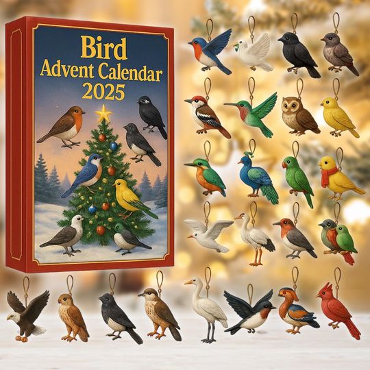 Discover Acrylic Advent Calendar Bird 2025, Wild Bird Christmas Ornaments Set, 24-Day Bird Lover Countdown