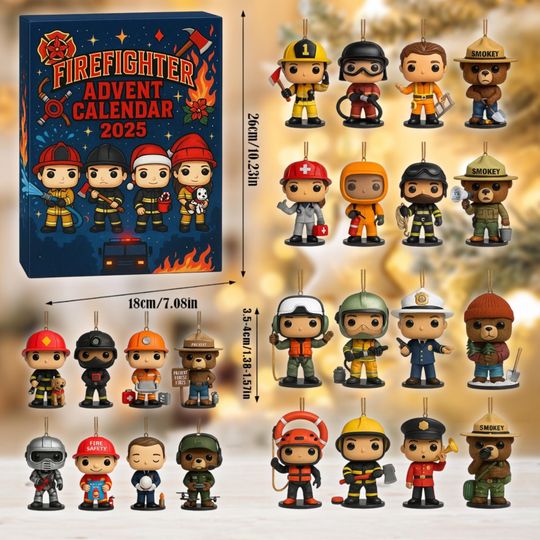 Discover Firefighter Advent Calendar 2025, 24-Day Countdown Set, Christmas Ornaments, Fire Safety Decor, Hero Gift