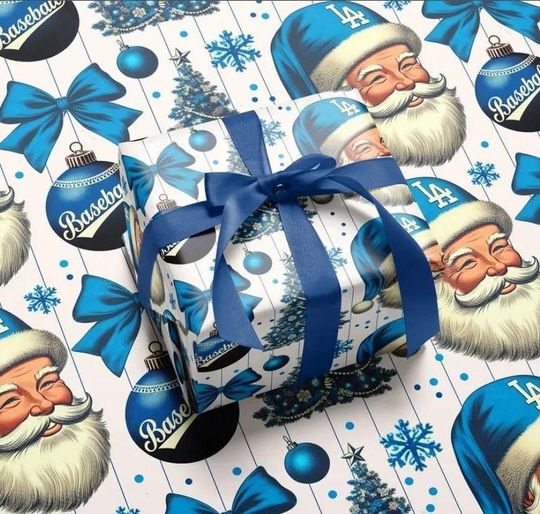 Discover Original Blue Christmas Wrapping paper, LA Baseball Lover