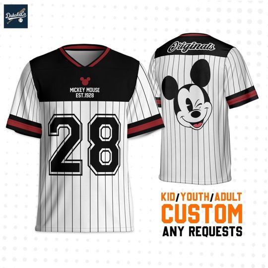 Discover Custom Mickey Original 1928 Striped Football Jersey, Custom Adult Kid Youth Football Jersey
