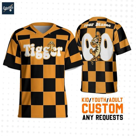 Discover Custom Disney Tigger Cute Caro Football Jersey, Custom Adult Kid Youth Football Jersey