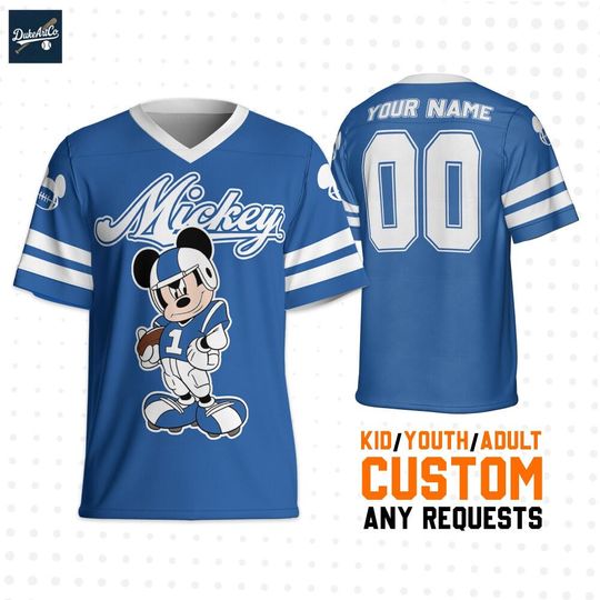 Discover Custom Disney Football Mickey Blue And White Jersey, Custom Disneyland Jersey