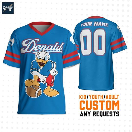 Discover Custom Disney Football Donald Blue And Red Jersey, Custom Disneyland Jersey, Football Team