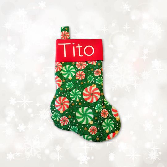 Discover CandyCane themed Christmas Stocking with Custom Name!