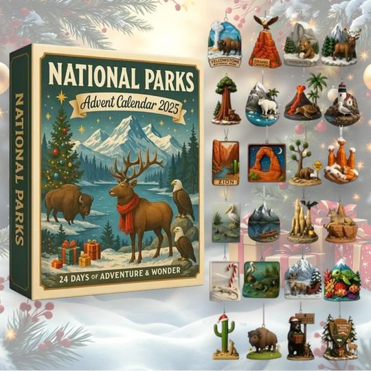 Discover National Parks Advent Calendar 2025, 24-Day 2D Acrylic Ornaments, Christmas Countdown, US Parks Collectible Gift