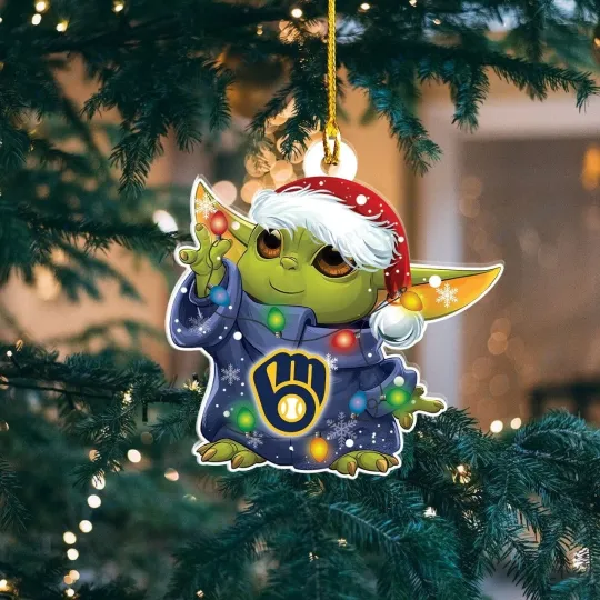 Discover Personalized Milwaukee Baseball Brewers Team Yoda Christmas Ornament Gift