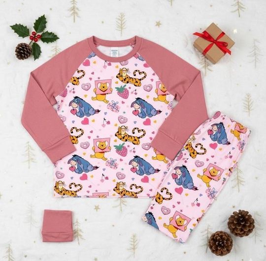 Winnie the Pooh Pajama Set, Pink Heart Strawberry PJs PSK1708