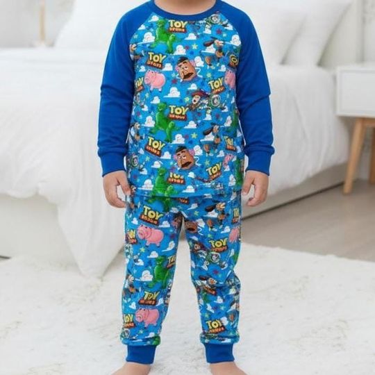 Woody Buzz Rex Hamm Mr Potato Cartoon Satin Sleepwear, Matching Family PJs