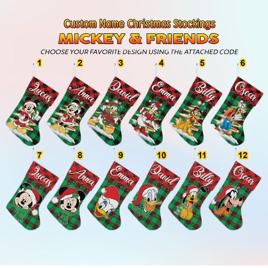 Discover Personalized Mouse And Friends Xmas Stocking, Mouse Santa Clause Christmas Stockings, Characters Christmas Socks Home Decoration