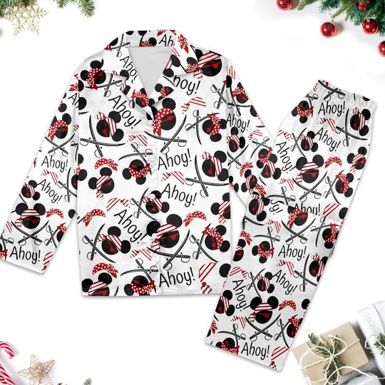 Discover Mickey Cruise Pirate Pajamas, Mickey Mouse Button Up Shirt, Mouse Pirate Women Pajamas Set, Cartoon Magic Kingdom Family Trip Gift