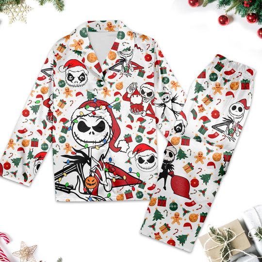 Discover Jack Skelington Christmas Pajamas, Jack Skelington Xmas Holiday Pajamas Set, Nightmare Before Christmas Pyjamas, Magic Kingdom Shirt