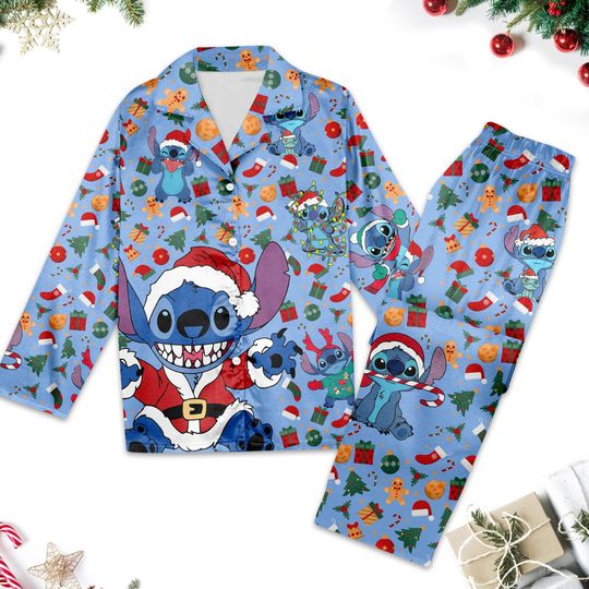 Discover Stitch Christmas Pajamas, Stitch Christmas Pajama Set Gift For Women, Cartoon Character Xmas Holiday Shirt, Magic Kingdom Shirt