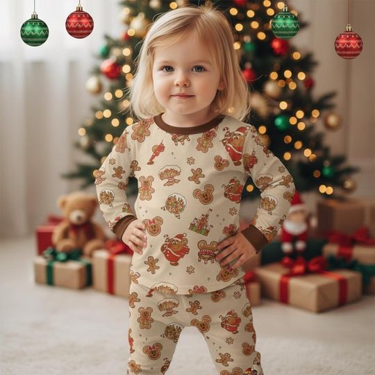 Discover Disney Gingerbread Christmas Pajamas Set, Disney Chatascters Gingerbread Cookies Sleepwear, Disney Holiday Family Matching Pajamas