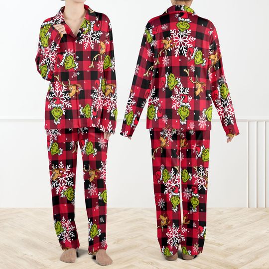 Discover funny character Christmas Matching Pajama Set for Women and Kids, Funny Grin Pajamas, Cozy Festive Sleepwear Set, PJs Christmas Gift for Her