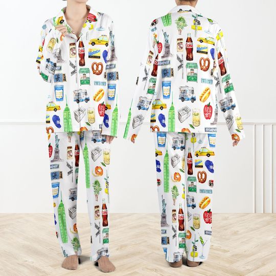 Discover Christmas Holidays In New York Satin Pajama Set For Women And Kids, NYC Skyline Sleepwear, New York Christmas Pajamas Gift for Her