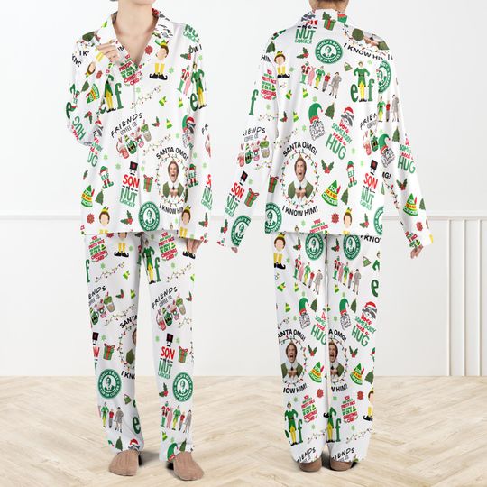 Elf Buddy Christmas Pajamas Set for Women and Him, Omg Santa Know Pajamas, Retro Movie Xmas Loungewear Set, The Boys of Winter Holiday Pjs