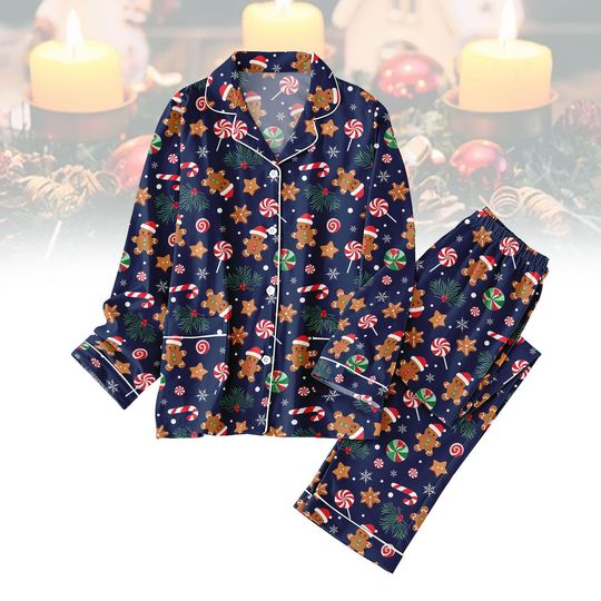 Gingerbread Christmas Pajamas, Funny Holiday Candy Sleepwear Set, Warm Winter Thick Pajamas For Family, Xmas Gift, Holiday Pajama