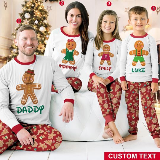Personalized Christmas Gingerbread Man Family Pajamas Set, Custom Christmas Pajamas, Christmas Gift For Family Matching, Gift For Family