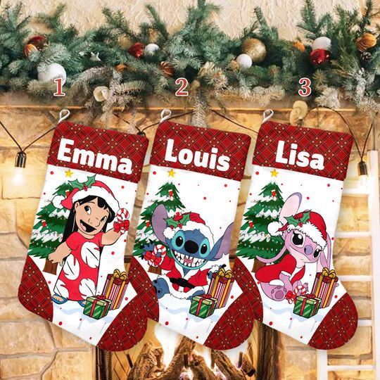 Stitch Xmas Stocking, Lilo & Stitch Christmas Stockings, Lilo Stitch Angel Christmas Socks Home Decoration, Custom Name Stockings