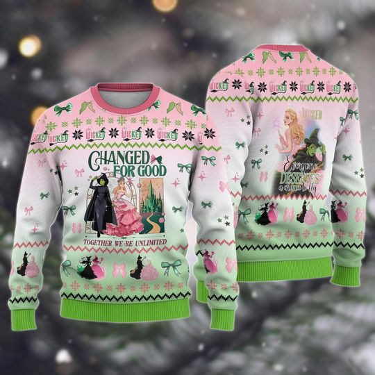 Discover Wicked Change For Good Ugly Christmas Sweater, Elphaba And Glinda Xmas Sweater