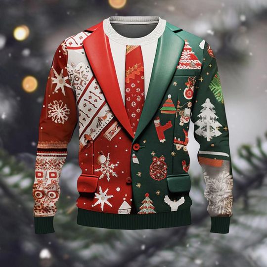 Discover Christmas Bow Tie Suit Ugly Sweater, Christmas Costume Sweater