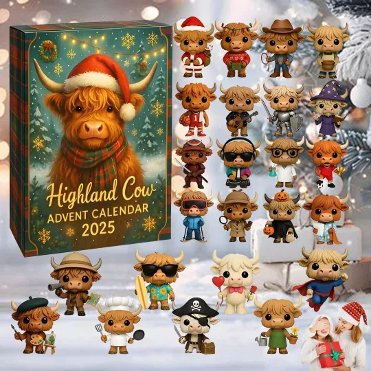 Discover 2025 Highland Cow 3D Acrylic Advent Calendar Kids Christmas Countdown, 24 Days