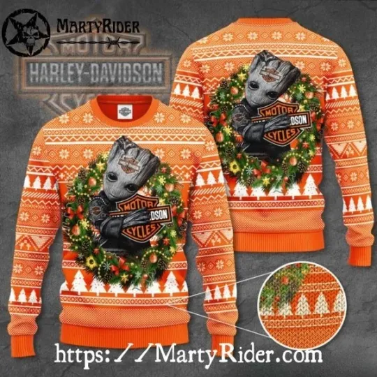 Haarleyy Davidson Groot Christmas Ugly Sweater Motorcycles Fan