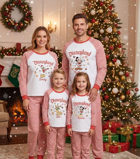 Discover Custom Mickey And Friends Santa Disneyland Est 1955 Pajamas Set, Disney Very Merry Christmas Party Sleepwear, Family Matching Holiday PJs