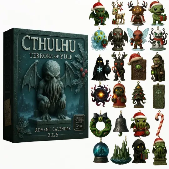 Discover Cthulhu Terrors of Yule Gothic Acrylic Advent Calendar 2025 Christmas 24-Day Ornament