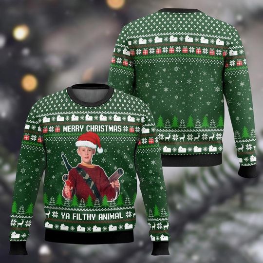 Home Alone Christmas Ugly Sweater, Merry Christmas Ya Filthy Animal Sweater