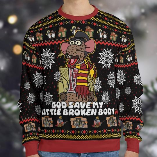 Rizzo the Rat Muppet Christmas Ugly Sweater, God Save My Little Broken Body Sweater