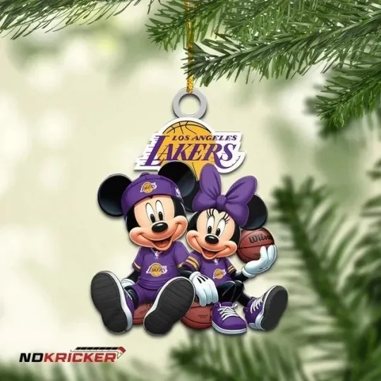 Discover Personalized Los Angeles Basketball Lakers Team Mickey Minnie Christmas Ornament