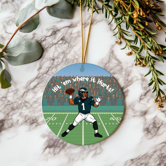 Discover Jalen Hurts Christmas Decor, Philadelphia Eagles #1 Ornament, Player Fan Gift, Holiday Tree Decoration, Sports Gifts, Football Ornament