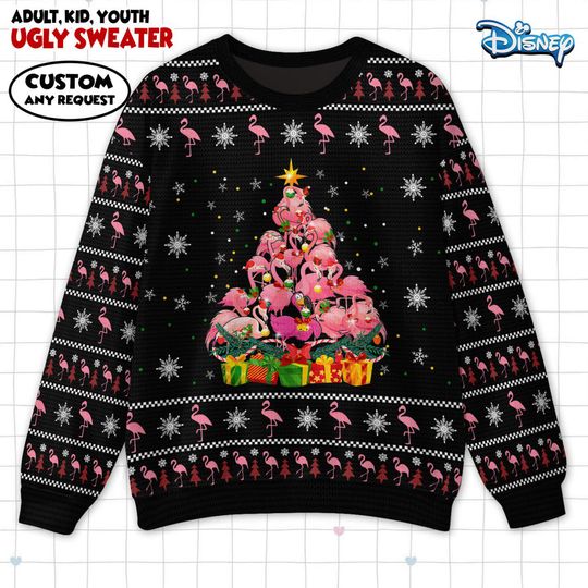 Flamingo Christmas Sweater, Pink Christmas, Personalized Funny Christmas Ugly Sweater, Funny Sweatshirt Gifts