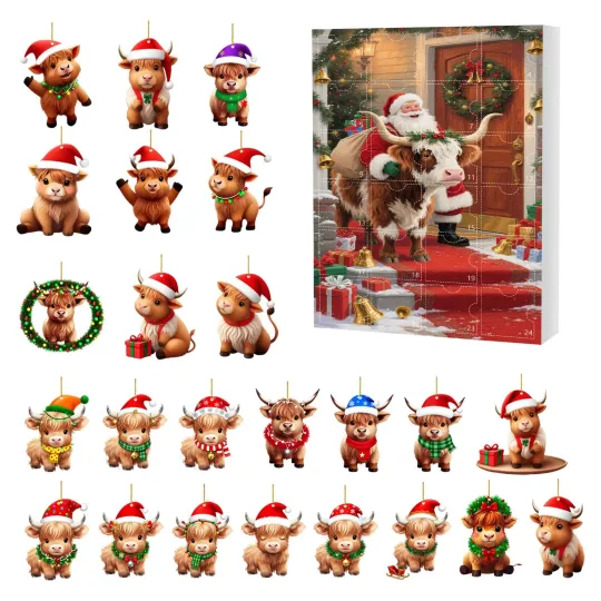 Discover Highland Cow Acrylic Advent Calendar 2025 Christmas Countdown 24-Day Ornaments Blind Box