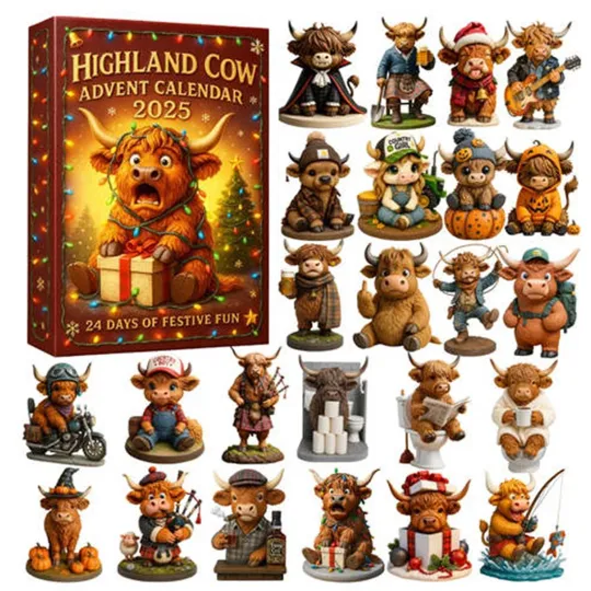 Discover 2D Flat Highland Cow Acrylic Advent Calendar 24 Days Christmas Countdown Decor