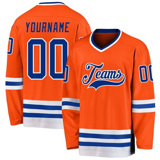 Discover Custom Name & Team Orange Blue White 3D Printed Fashion Men's Hockey Jersey Summer Personali Sport Team Jersey Shirt BQ-24