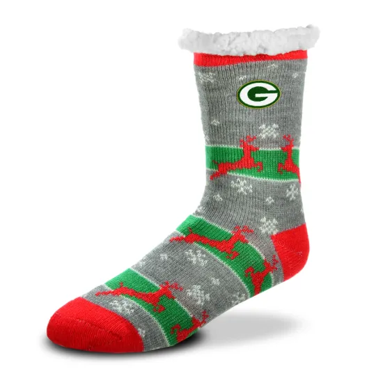 Green Bay Packers Reindeer Run Sherpa Women's Christmas Slipper Socks
