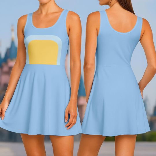 Discover Halloween Cartoon Blue Cosplay Dress, Blue Dog Costume Dress, Blue Dog Outfit For Kids, Disney Sleeveless Sundress For Women