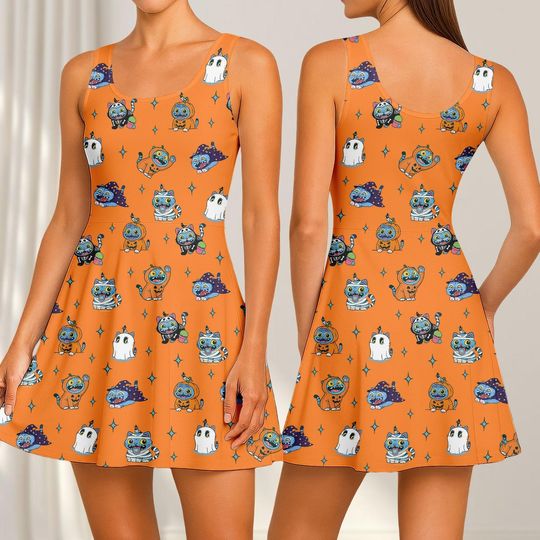 Kpop Tiger Skater Dress, Cute Blue Tiger Women Dress, Derpy Tiger Costume Dress