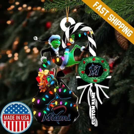 Discover Personalized Miami Baseball Marlins Team funny character Christmas Ornament Gift Decor