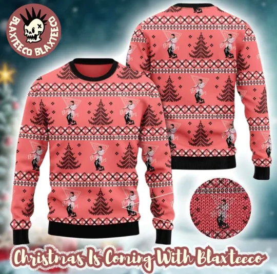 Discover Elvis Presley Xmas Tree Pattern Pink Ugly Christmas Sweater