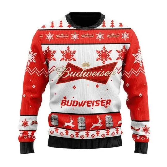 Budweiser Ugly Christmas Sweater with Graphic Print 2025
