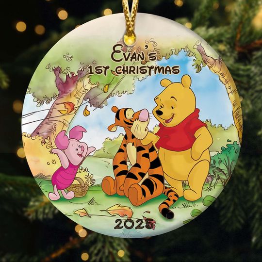 Personalized Winnie the Pooh Ceramic Ornament, Pooh Piglet Tiger Xmas Ornament, Pooh Xmas